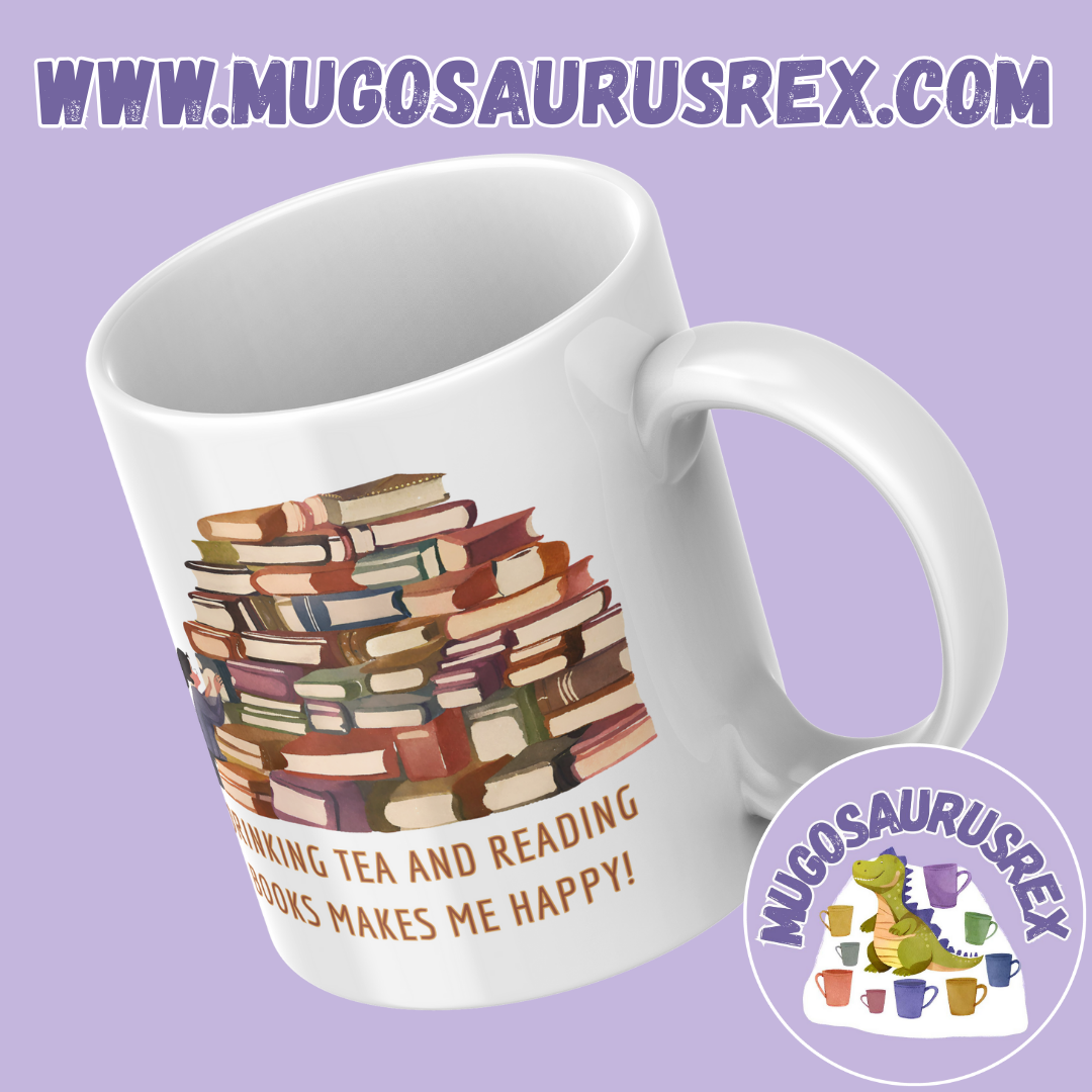 COFFEE AND BOOKS | TEA AND BOOKS | Makes Me Happy | 11oz Ceramic Mug