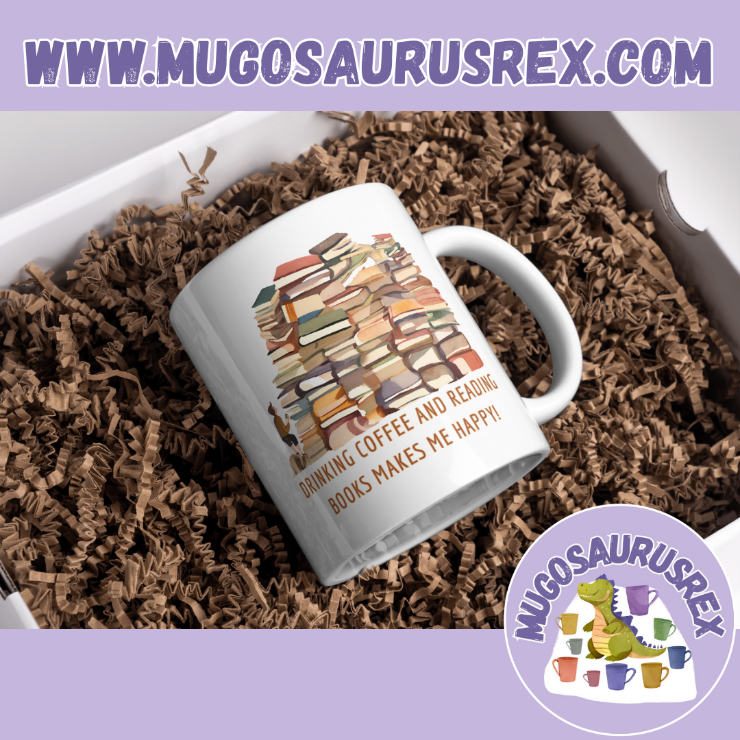 COFFEE AND BOOKS | TEA AND BOOKS | Makes Me Happy | 11oz Ceramic Mug