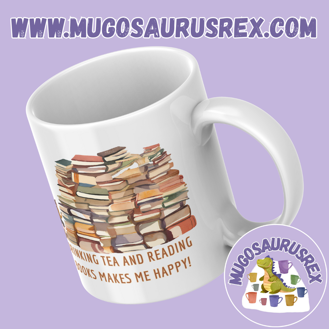 COFFEE AND BOOKS | TEA AND BOOKS | Makes Me Happy | 11oz Ceramic Mug
